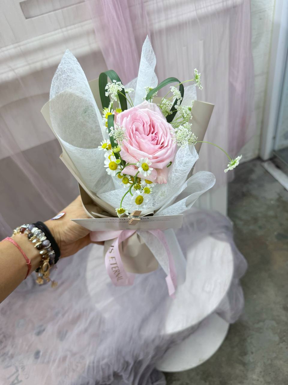 Fresh Pink Lychee Rose Bouquet - Kuchai Lam Flower Shop