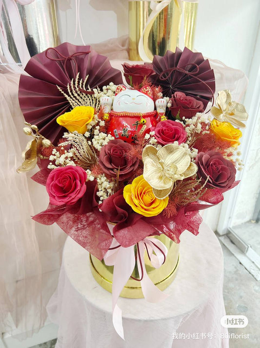 Fortune Cat Opening Flower Box - Same Day Delivery Bukit Jalil