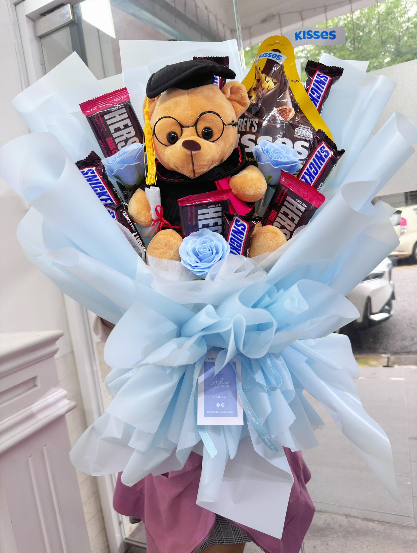 Convo Bear with Chocolate Graduation Soap Flowers Bouquet – Delivery to Colleges and Universities in Kuala Lumpur (KL)