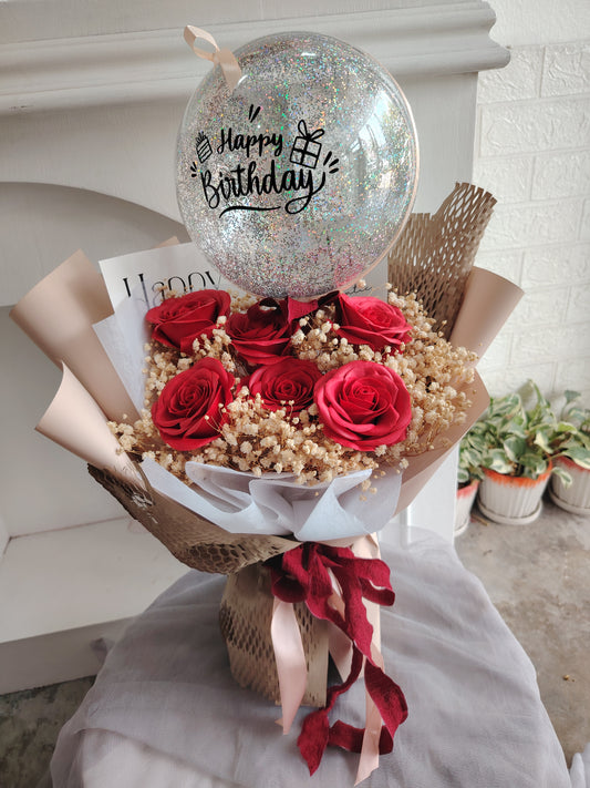 Soap Flowers | Red Rose With Balloons Wording