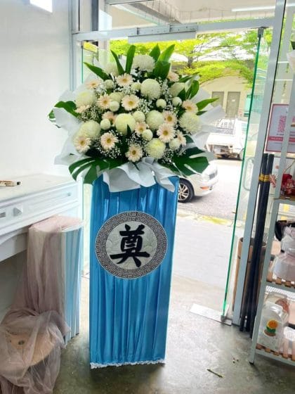 Blue Satin Box Funeral Flower - Urgent Delivery Klang Valley