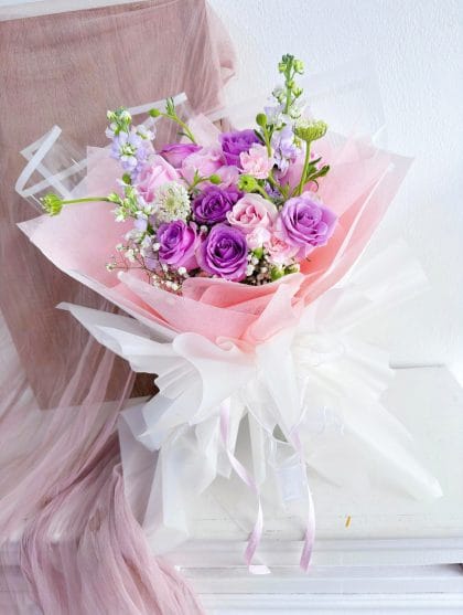 Fresh Purple with Pink Roses Bouquet – RF33