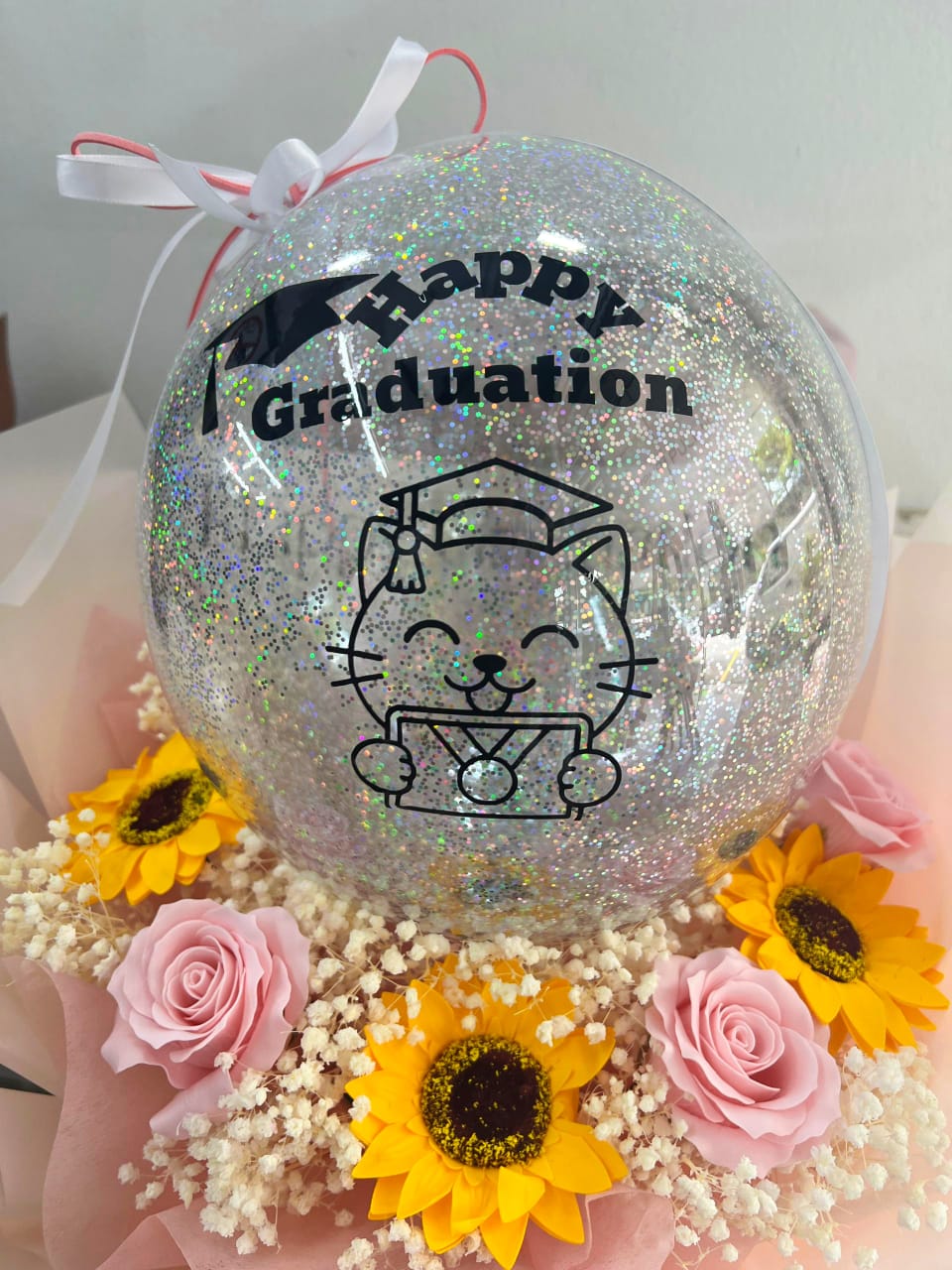 Soap Flower Graduation Bouquet with Balloon – GB26 - Image 2
