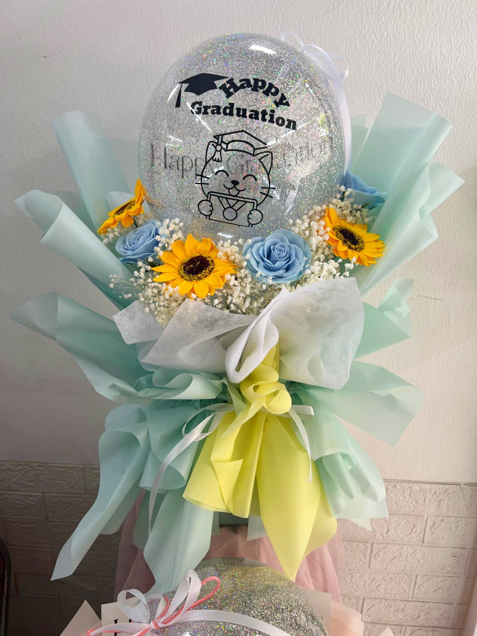 Soap Flower Graduation Bouquet with Balloon – GB26 - Image 3