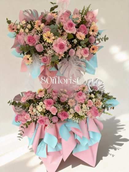 粉藍夢幻開業花籃 Cotton Candy Bloom Grand Opening Flower Stand - GF61